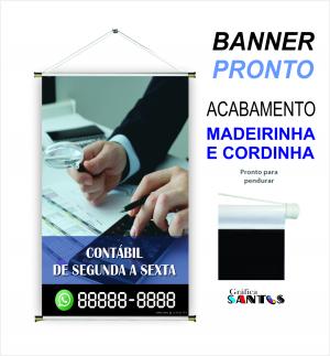 banner pronto tema: Contabilidade Lona 280g   Brilho Madeira e cordinha 