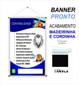 banner pronto tema: Contabilidade Lona 280g   Brilho Madeira e cordinha 