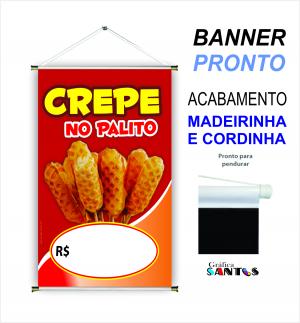 banner pronto tema: Crepe no Palito Lona 280g   Brilho Madeira e cordinha 