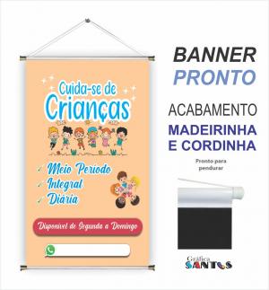 banner pronto tema: Cuidadora de Crianças Lona 280g   Brilho Madeira e cordinha 