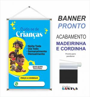 banner pronto tema: Cuidadora de Crianças Lona 280g   Brilho Madeira e cordinha 