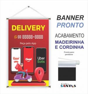 banner pronto tema: Delivery Lona 280g   Brilho Madeira e cordinha 
