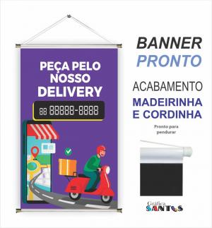 banner pronto tema: Delivery Lona 280g   Brilho Madeira e cordinha 