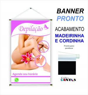 banner pronto tema: Depilação Lona 280g   Brilho Madeira e cordinha 
