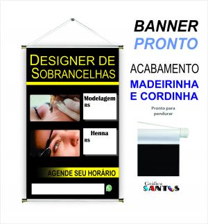 banner pronto tema: Designer de Sobrancelhas Lona 280g   Brilho Madeira e cordinha 