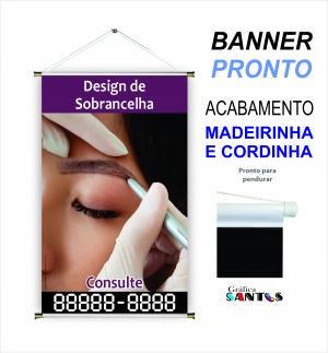 banner pronto tema: Designer de Sobrancelhas Lona 280g   Brilho Madeira e cordinha 