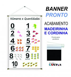 banner pronto tema: Escolar - Extenso (1 a 10) Lona 280g   Brilho Madeira e cordinha 