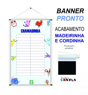 banner pronto tema: Escolar - Chamadinha Lona 280g   Brilho Madeira e cordinha 
