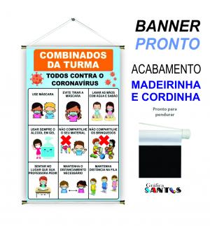 banner pronto tema: Escolar - Combinado Lona 280g   Brilho Madeira e cordinha 