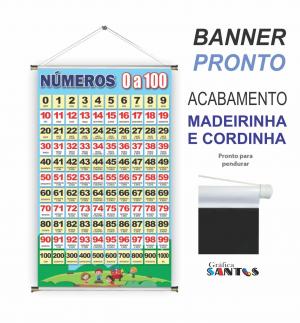banner pronto tema: Escolar - Extenso (1 a 100) Lona 280g   Brilho Madeira e cordinha 