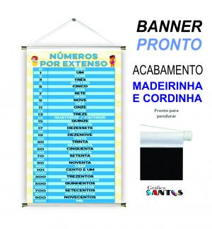 banner pronto tema: Escolar - Extenso (1 a 1000) Lona 280g   Brilho Madeira e cordinha 