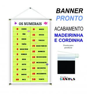 banner pronto tema: Escolar - Extenso (1 a 20) Lona 280g   Brilho Madeira e cordinha 
