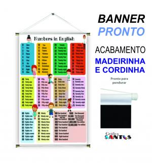 banner pronto tema: Escolar - Inglês (Números) Lona 280g   Brilho Madeira e cordinha 