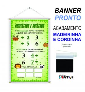 banner pronto tema: Escolar - Antecessor e Sucessor Lona 280g   Brilho Madeira e cordinha 