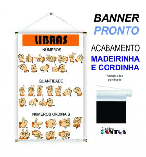 banner pronto tema: Escolar - Libras Lona 280g   Brilho Madeira e cordinha 