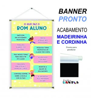 banner pronto tema: Escolar - Palavra Mágica Lona 280g   Brilho Madeira e cordinha 