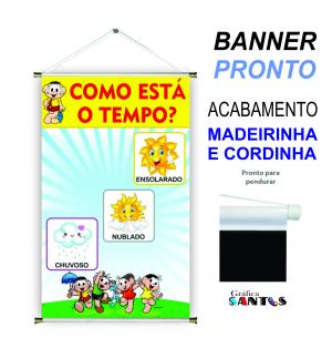 banner pronto tema: Escolar - Palavra Mágica Lona 280g   Brilho Madeira e cordinha 