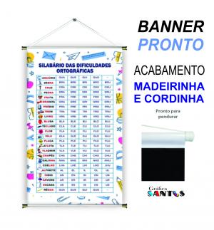 banner pronto tema: Escolar - Sílabas Lona 280g   Brilho Madeira e cordinha 