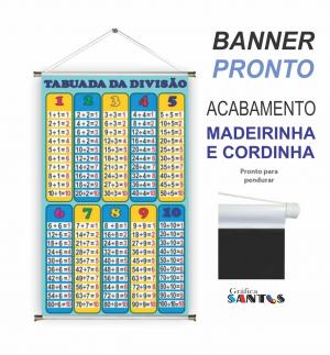 banner pronto tema: Escolar - Tabuada (Divisão) Lona 280g   Brilho Madeira e cordinha 