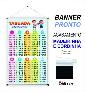 banner pronto tema: Escolar - Tabuada (Multiplicação) Lona 280g   Brilho Madeira e cordinha 