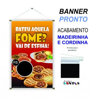 banner pronto tema: Esfiha Lona 280g   Brilho Madeira e cordinha 