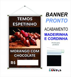 banner pronto tema: Espetinho de Chocolate Lona 280g   Brilho Madeira e cordinha 