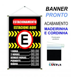 banner pronto tema: Estacionamento Lona 280g   Brilho Madeira e cordinha 