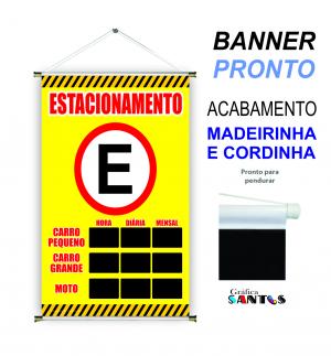 banner pronto tema: Estacionamento Lona 280g   Brilho Madeira e cordinha 