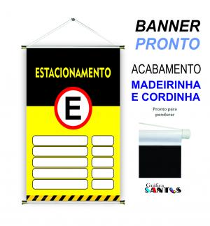 banner pronto tema: Estacionamento Lona 280g   Brilho Madeira e cordinha 