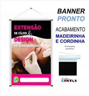 banner pronto tema: Extensão de cíclios Lona 280g   Brilho Madeira e cordinha 