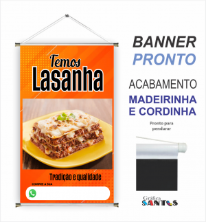 banner pronto tema: Lasanha Lona 280g   Brilho Madeira e cordinha 