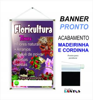 banner pronto tema: Floricultura Lona 280g   Brilho Madeira e cordinha 