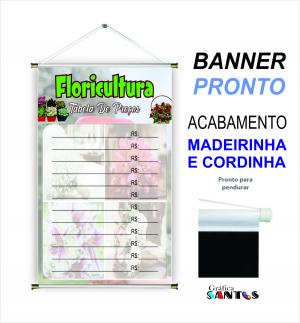 banner pronto tema: Floricultura Lona 280g   Brilho Madeira e cordinha 