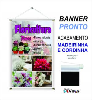 banner pronto tema: Floricultura Lona 280g   Brilho Madeira e cordinha 