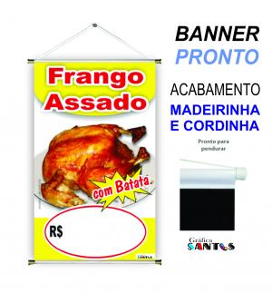 banner pronto tema:  Frango Assado Lona 280g   Brilho Madeira e cordinha 