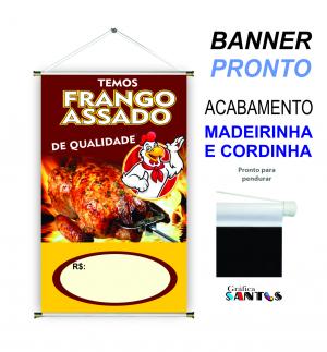 banner pronto tema:  Frango Assado Lona 280g   Brilho Madeira e cordinha 
