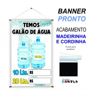 banner pronto tema:  Galão de Água Lona 280g   Brilho Madeira e cordinha 