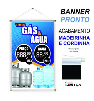 banner pronto tema:  Gás / Água Mineral Lona 280g   Brilho Madeira e cordinha 