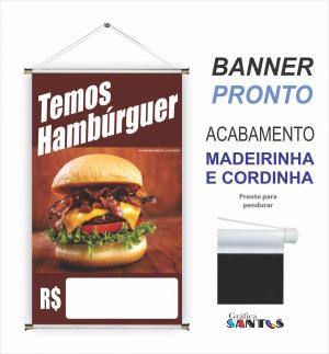 banner pronto tema: Hamburguer Lona 280g   Brilho Madeira e cordinha 