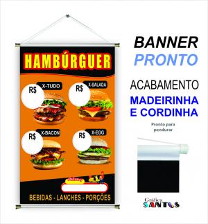 banner pronto tema: Hamburguer Lona 280g   Brilho Madeira e cordinha 