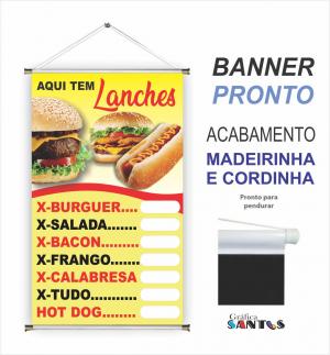 banner pronto tema: Hamburguer Lona 280g   Brilho Madeira e cordinha 