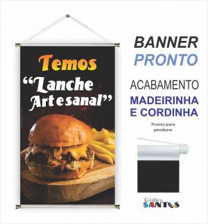banner pronto tema: Hamburguer Lona 280g   Brilho Madeira e cordinha 