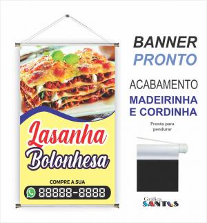 banner pronto tema: Lasanha Lona 280g   Brilho Madeira e cordinha 