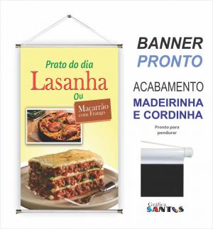 banner pronto tema: Lasanha Lona 280g   Brilho Madeira e cordinha 