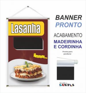 banner pronto tema: Lasanha Lona 280g   Brilho Madeira e cordinha 