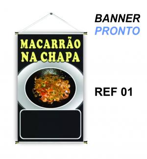 banner pronto tema: Macarrão na Chapa Lona 280g   Brilho Madeira e cordinha 