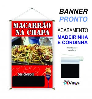 banner pronto tema: Macarrão na Chapa Lona 280g   Brilho Madeira e cordinha 