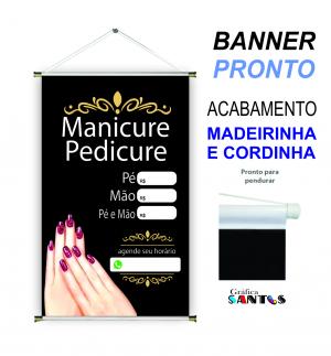 banner pronto tema: Manicure / Pedicure Lona 280g   Brilho Madeira e cordinha 