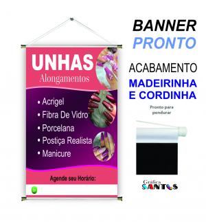 banner pronto tema: Manicure / Alongamento Lona 280g   Brilho Madeira e cordinha 