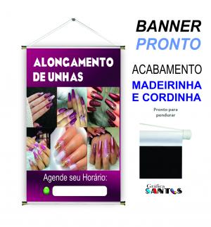banner pronto tema: Manicure / Alongamento Lona 280g   Brilho Madeira e cordinha 